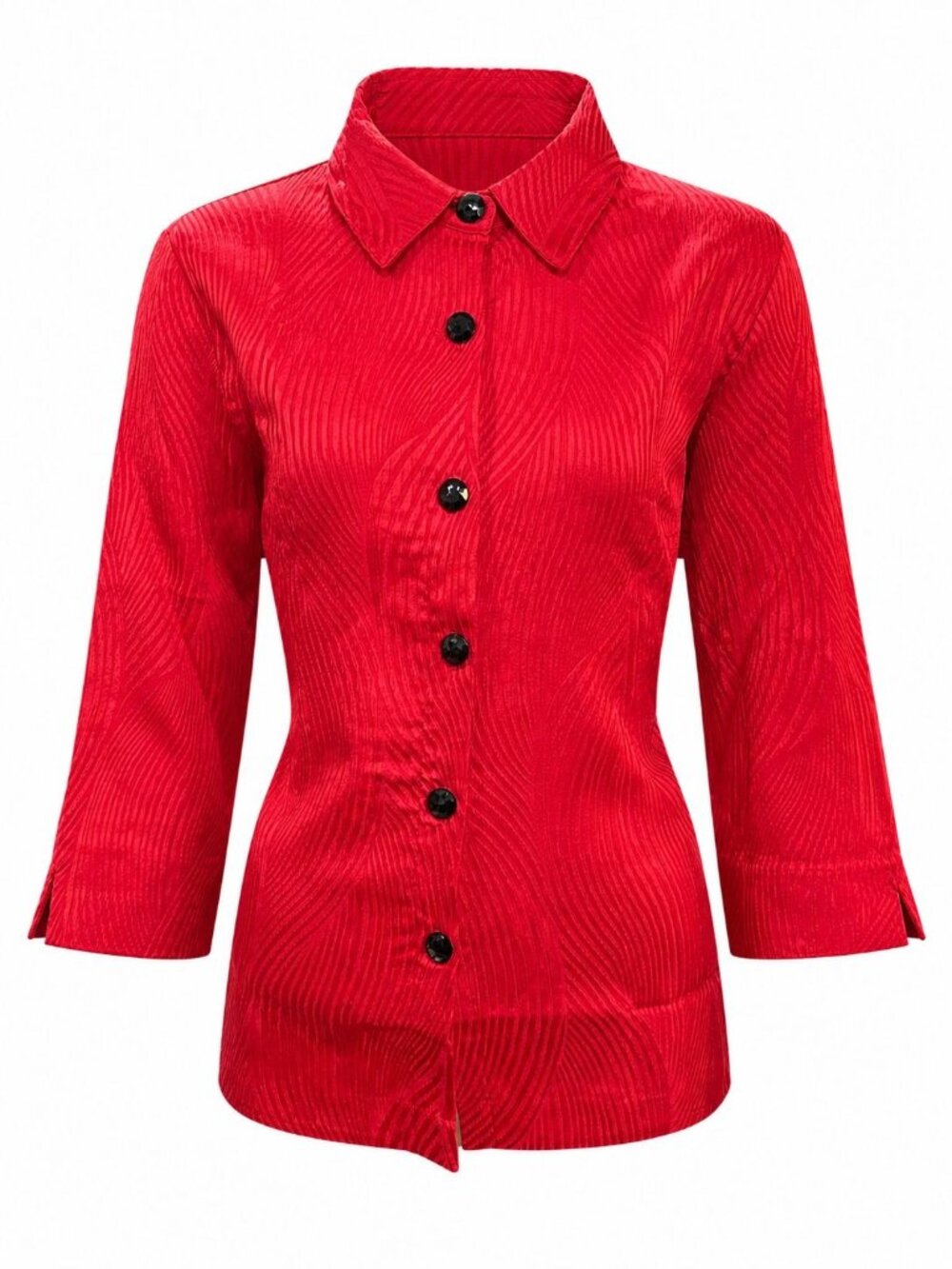 Drapers Damons PM Red Button Front Blouse Relaxed Fit Textured Semi Sheer Retro